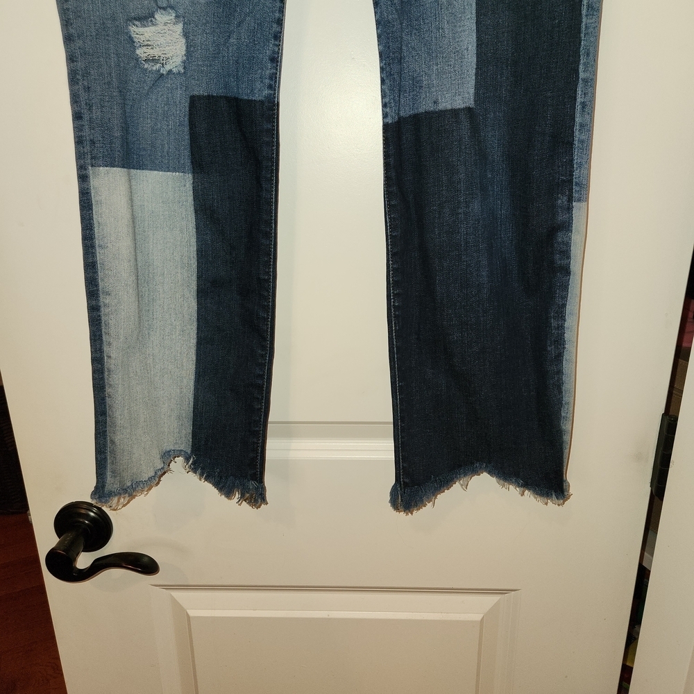 Kut From The Kloth Catherine Boyfriend Patchwork Jeans Size 10 Frayed Raw Hem - Picture 4 of 15